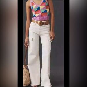 #3290. Mother Undercover Sneak Cargo Wide Leg Pants in Cream. Size 31 New W/Tags